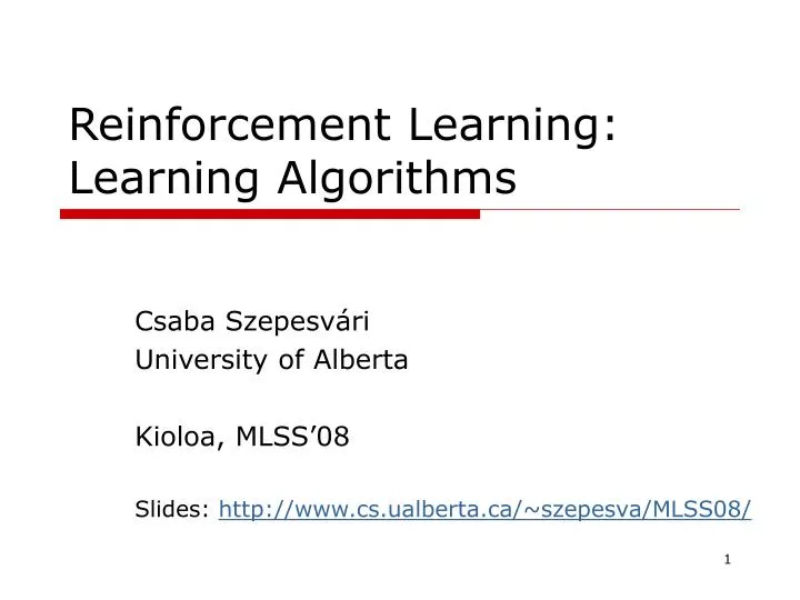 reinforcement learning learning algorithms