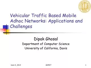 Vehicular Traffic Based Mobile Adhoc Networks: Applications and Challenges