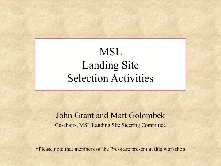 msl landing site selection activities