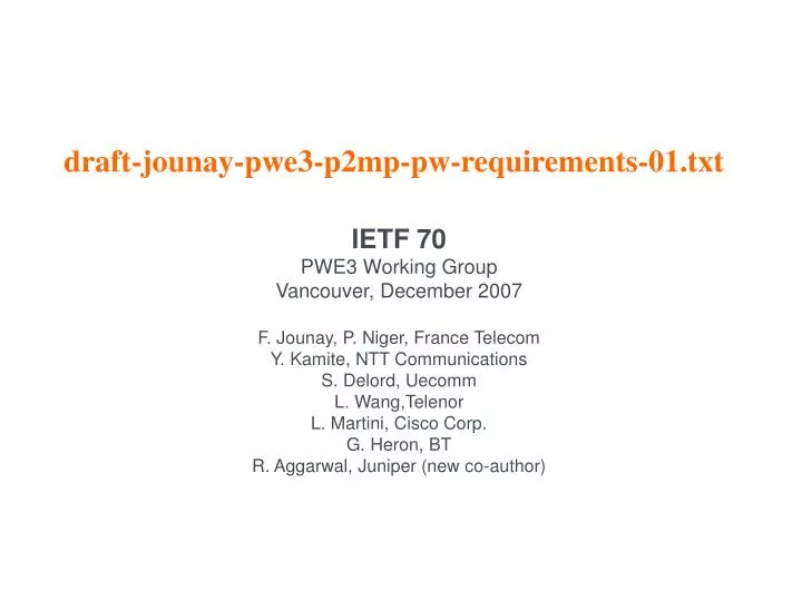 draft jounay pwe3 p2mp pw requirements 01 txt