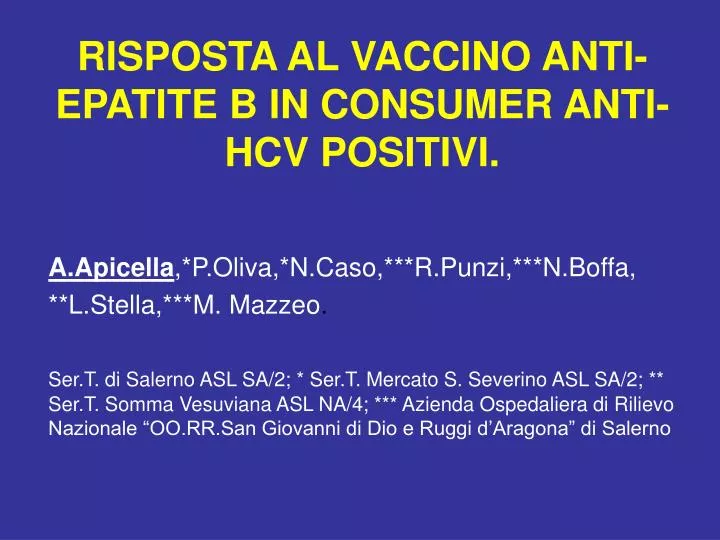 risposta al vaccino anti epatite b in consumer anti hcv positivi