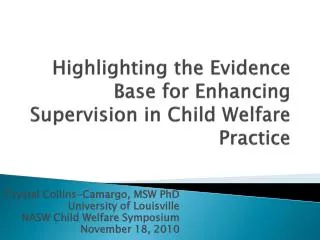 Highlighting the Evidence Base for Enhancing Supervision in Child Welfare Practice