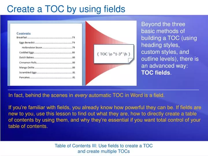 create a toc by using fields