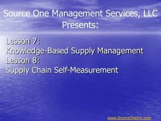 Lesson 7: Knowledge-Based Supply Management Lesson 8: Supply Chain Self-Measurement