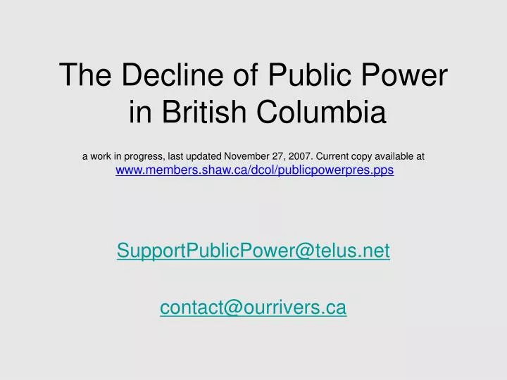 supportpublicpower@telus net contact@ourrivers ca