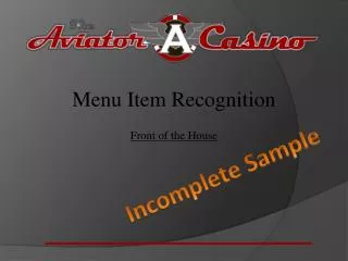 Menu Item Recognition Front of the House