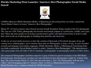 Florida Marketing Firm Launches 'America's Best Photographer