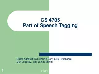 CS 4705 Part of Speech Tagging