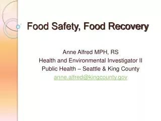 Food Safety, Food Recovery