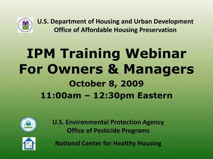 ipm training webinar for owners managers october 8 2009 11 00am 12 30pm eastern