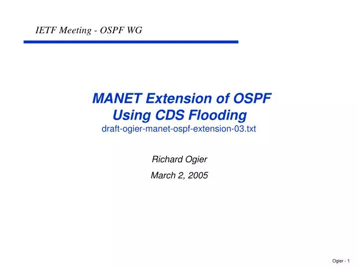 manet extension of ospf using cds flooding draft ogier manet ospf extension 03 txt