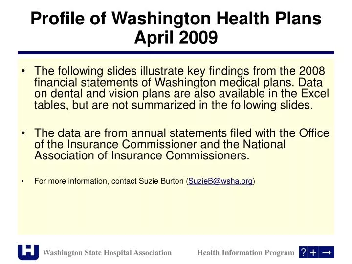 profile of washington health plans april 2009