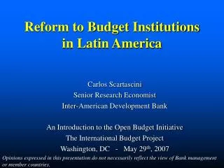 Reform to Budget Institutions in Latin America