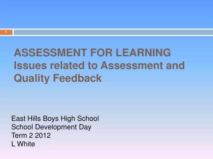 assessment for learning issues related to assessment and quality feedback