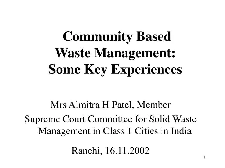 community based waste management some key experiences