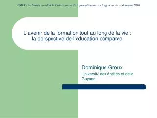 l avenir de la formation tout au long de la vie la perspective de l ducation compar e