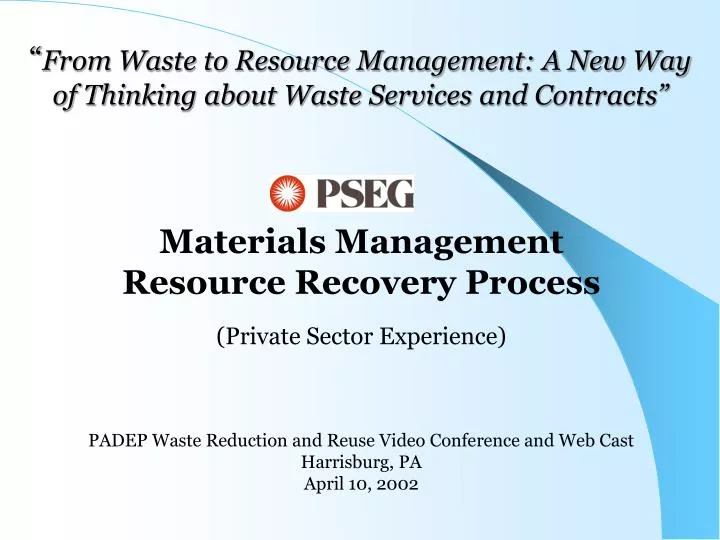 from waste to resource management a new way of thinking about waste services and contracts
