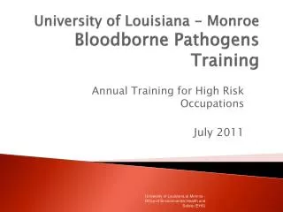 University of Louisiana - Monroe Bloodborne Pathogens Training
