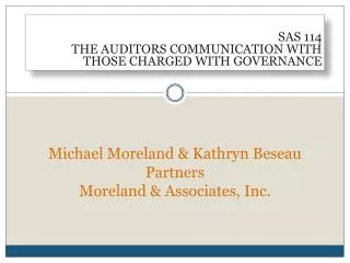 Michael Moreland &amp; Kathryn Beseau Partners Moreland &amp; Associates, Inc.