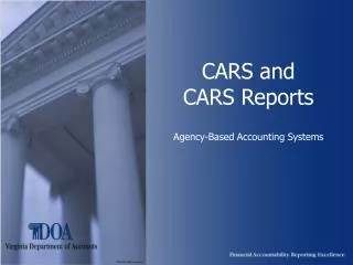 CARS and CARS Reports Agency-Based Accounting Systems