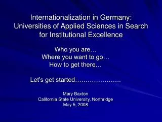 Internationalization in Germany: Universities of Applied Sciences in Search for Institutional Excellence