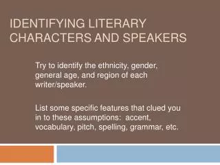 Identifying Literary Characters and Speakers