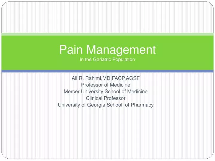 pain management in the geriatric population