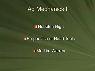 Ag Mechanics I