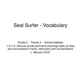 Seal Surfer - Vocabulary