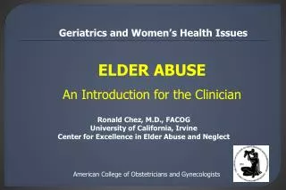 ELDER ABUSE An Introduction for the Clinician