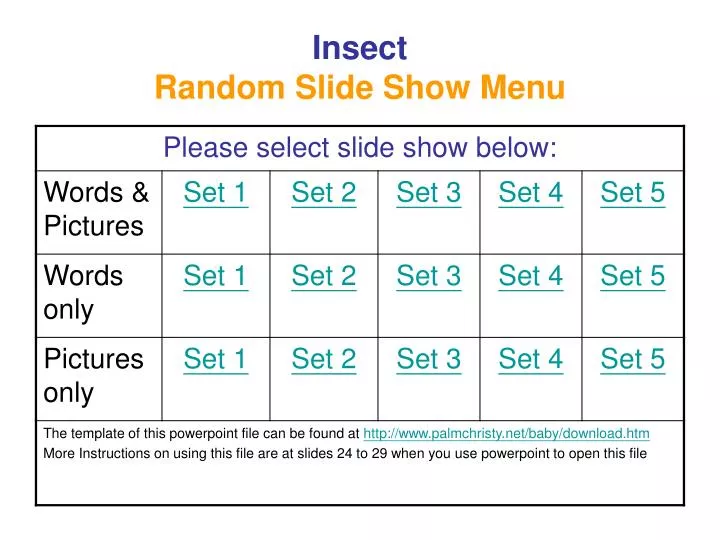 insect random slide show menu