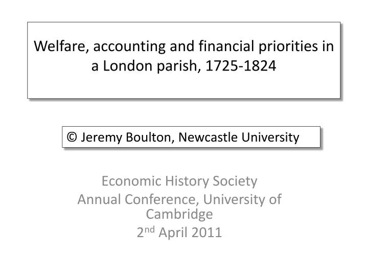 welfare accounting and financial priorities in a london parish 1725 1824