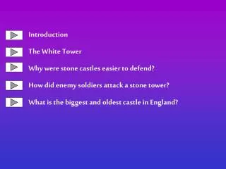 Introduction The White Tower Why were stone castles easier to defend? How did enemy soldiers attack a stone tower?