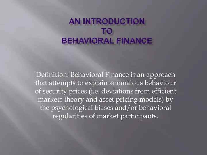 an introduction to behavioral finance