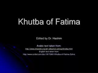 Khutba of Fatima Edited by Dr. Hashim