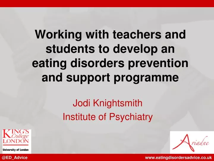working with teachers and students to develop an eating disorders prevention and support programme