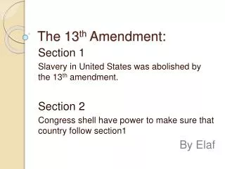 The 13 th Amendment:
