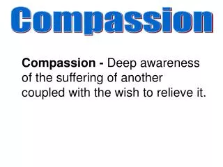 Compassion - Deep awareness of the suffering of another coupled with the wish to relieve it.