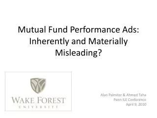 Mutual Fund Performance Ads: Inherently and Materially Misleading?