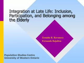 Integration at Late Life: Inclusion, Participation, and Belonging among the Elderly