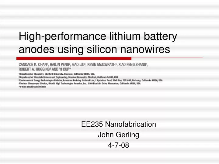 high performance lithium battery anodes using silicon nanowires