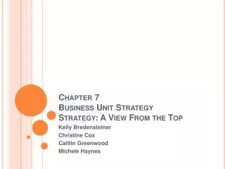 Chapter 7 Business Unit Strategy Strategy : A View From the Top