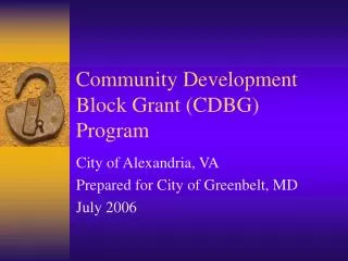 Community Development Block Grant (CDBG) Program