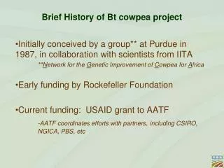 Brief History of Bt cowpea project