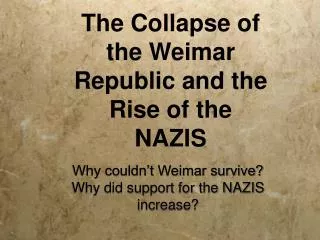 The Collapse of the Weimar Republic and the Rise of the NAZIS