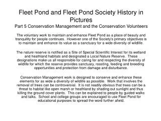 Fleet Pond and Fleet Pond Society History in Pictures Part 5 Conservation Management and the Conservation Volunteers