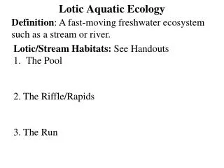 Lotic Aquatic Ecology