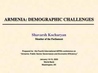 ARMENIA: DEMOGRAPHIC CHALLENGES