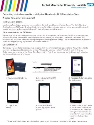 Recording clinical observations at Central Manchester NHS Foundation Trust. A guide for agency nursing staff.