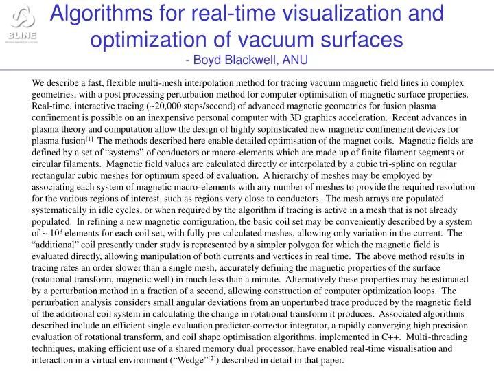 algorithms for real time visualization and optimization of vacuum surfaces boyd blackwell anu